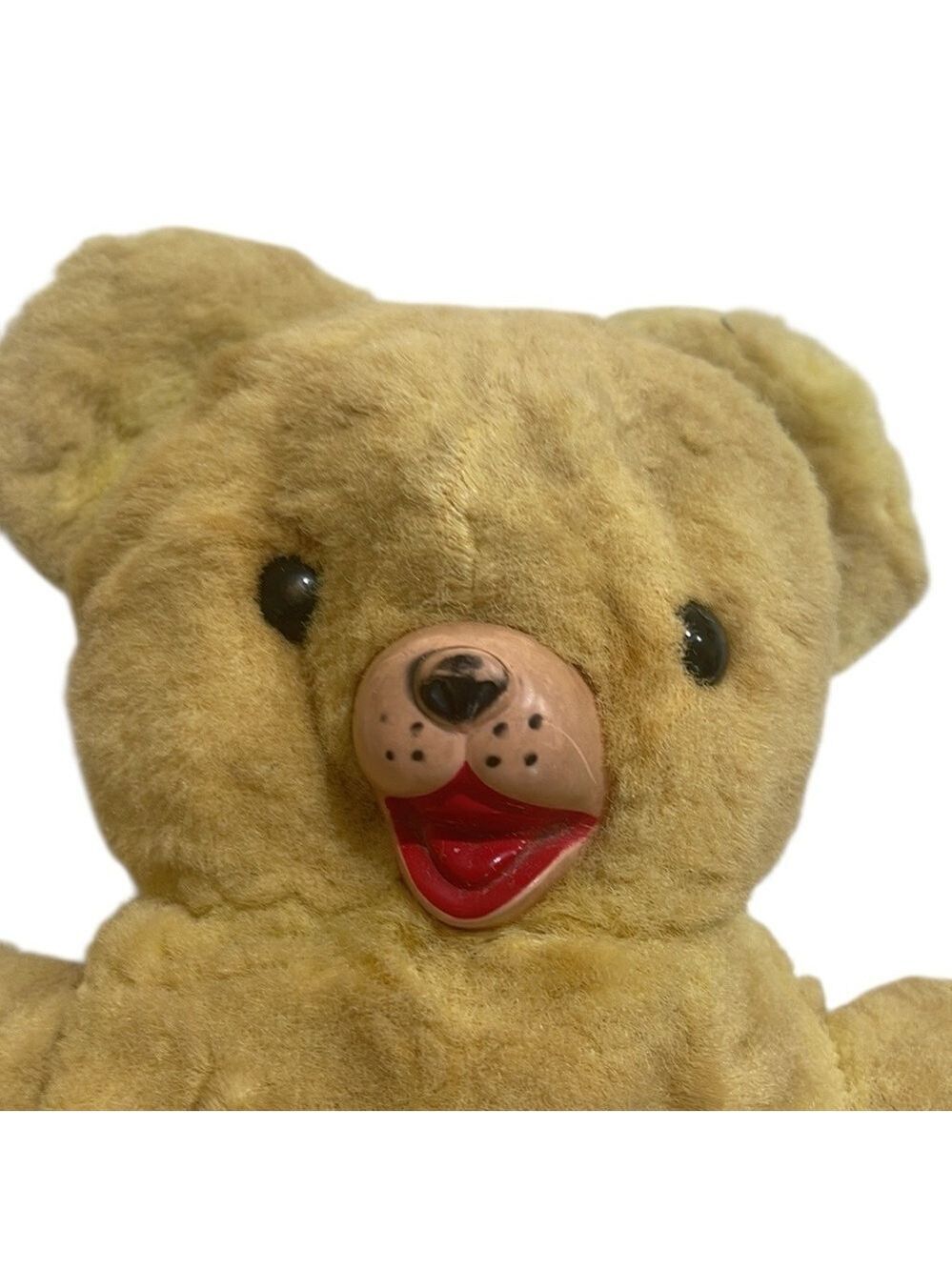 Vintage 1950’s Rubber Nose and Mouth Plush Bear Beanbag filling Yellow Red